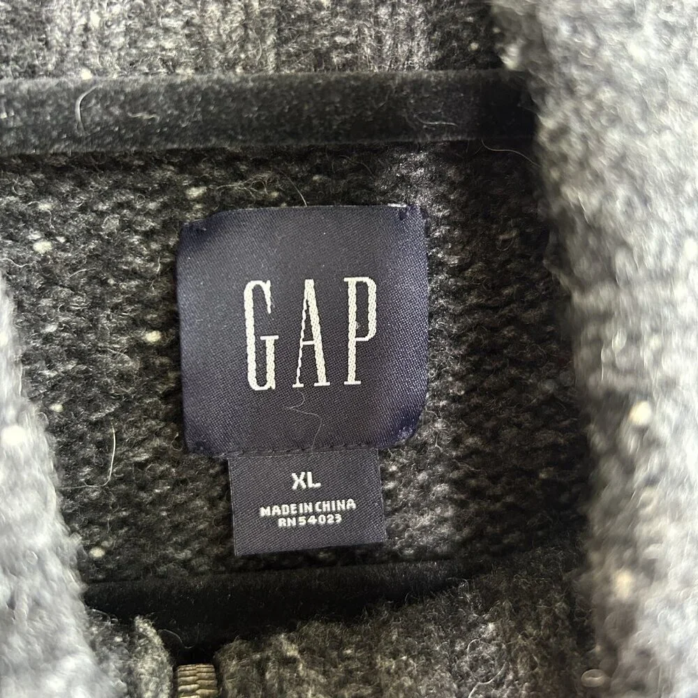 GAP Men's Rugged Gray Marl Lambswool 1/4 Zip Henley Sweater Size XL Unisex